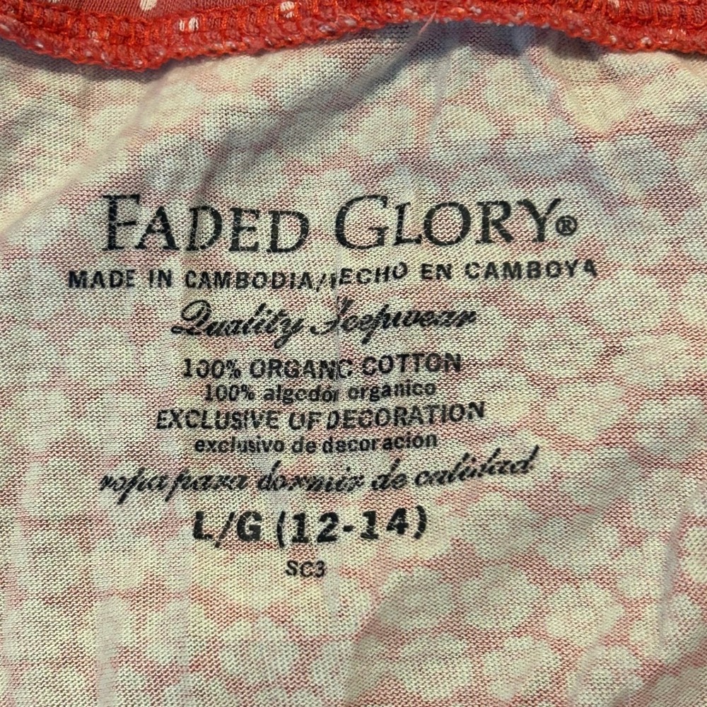 Faded Glory Womens Red Floral Organic Cotton Pajama Pants L 12-14 1568 - Picture 5 of 11